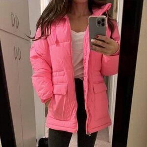 Universal Thread Puffer Coat Jacket NWT Bright Pink Neon Highlighter